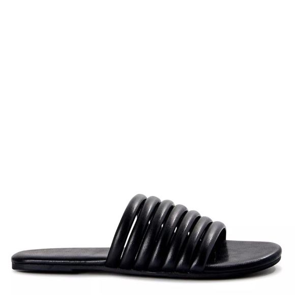 Black Multi Tubular Band Slide Sandals 8 - Picture 5 of 7